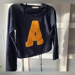 Forever 21 Black long sleeve cropped A lettered top navy and yellow